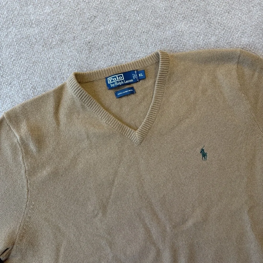Polo Ralph Lauren Mens 100% Lambswool Camel Brown V-Neck Sweater Sz XL